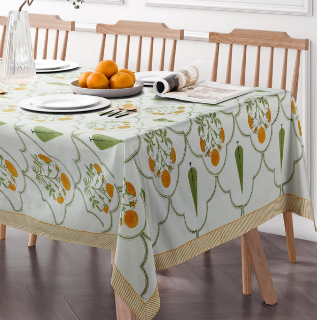 Yellow And White Floral Print Pure Cotton Tablecloth